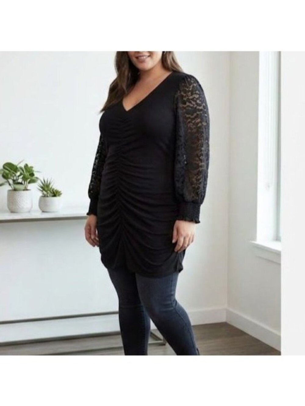 Torrid Super Soft Knits Ruched Shirt Womens Size 3X Black Romantic Whimsigoth NE